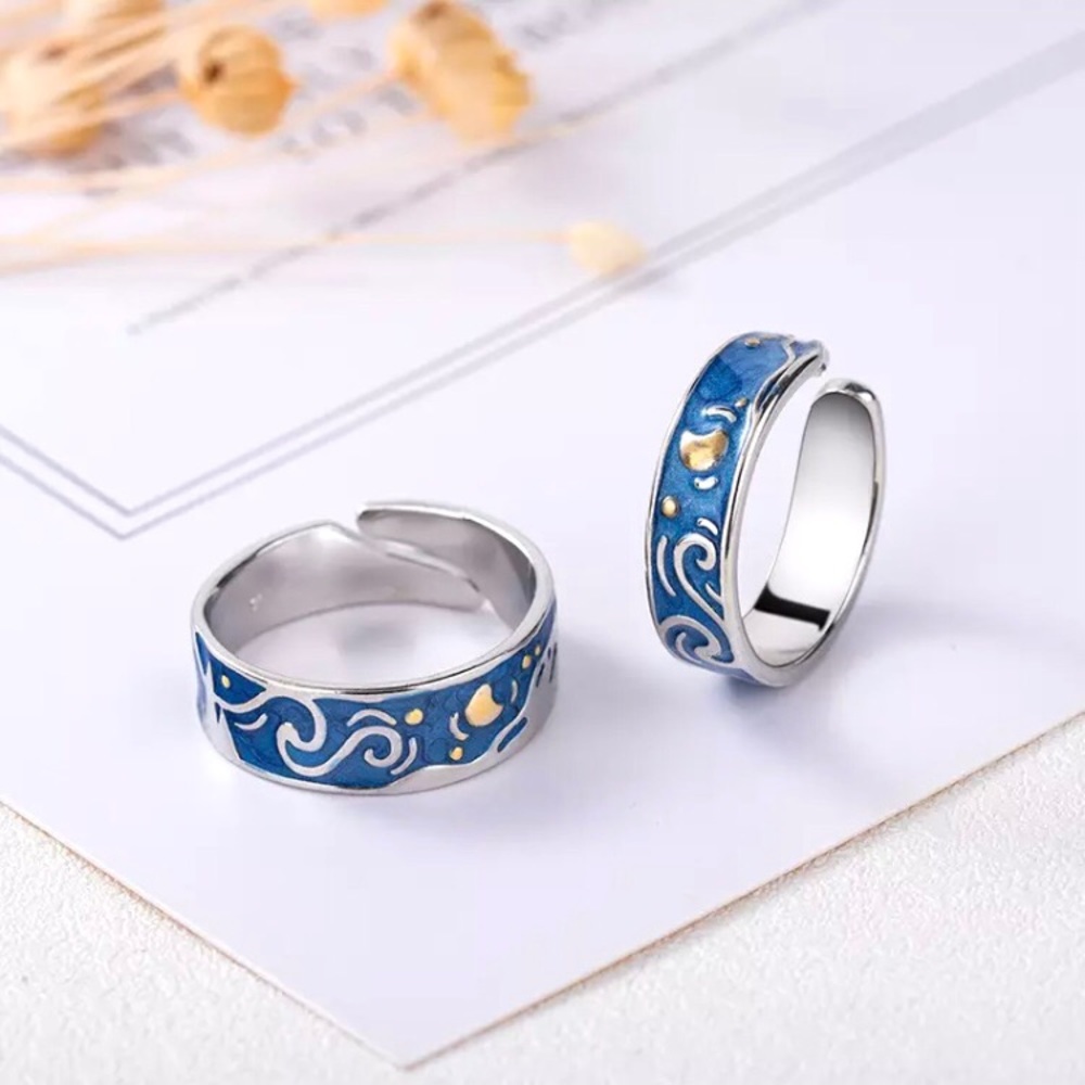 “Starry Night” Van Gogh Space Sky Duo Pair Ringset - Picture 7 of 7